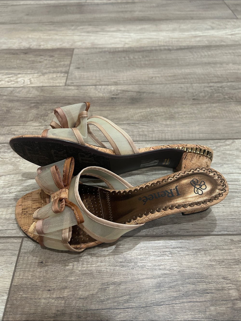 J.Renee Neutral Bow Cork kitten heel sandals - Picture 2 of 3